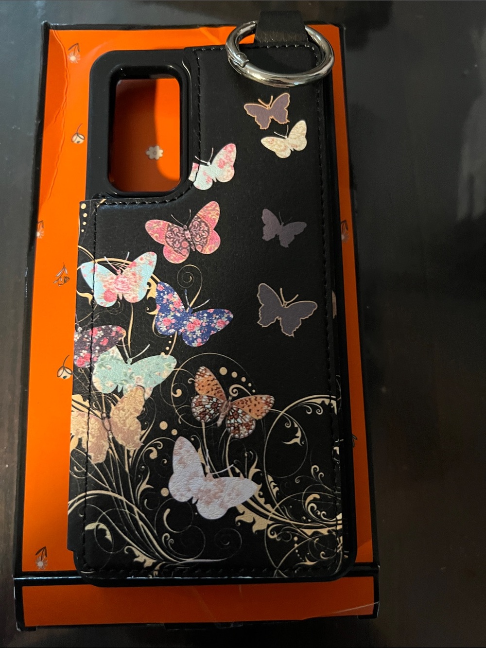 Black Butterfly Wallet Phone Case with Keyring S20FE